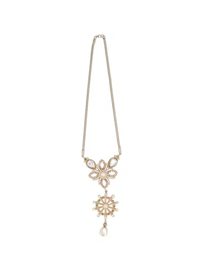 Pre-owned Vintage Floral Crystal-embellished Necklace In Gold