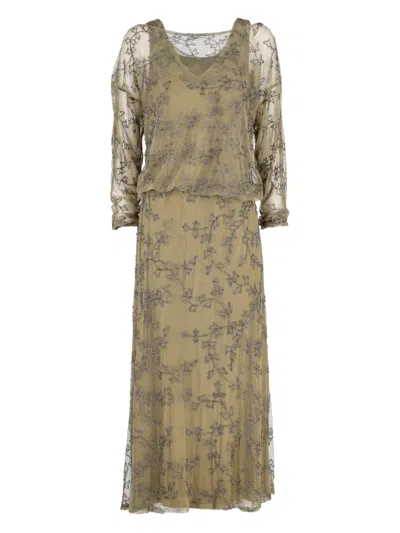 Pre-owned Vintage Floral-embroidered Dress