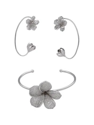 Pre-owned Vintage Floral Jewellery Set (set Of Three) In Silver