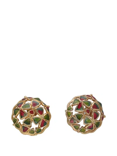 Pre-owned Vintage Floral-embellished Clip-on Earrings In Gold