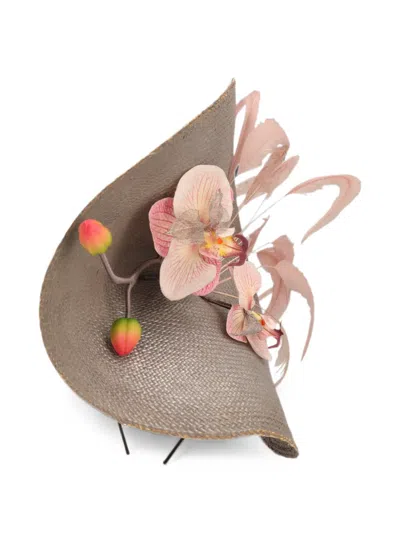 Pre-owned Vintage Floral-embellished Feather-trim Fascinator In Gray