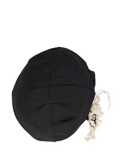 Pre-owned Vintage Floral-embellished Pillbox Hat In Black