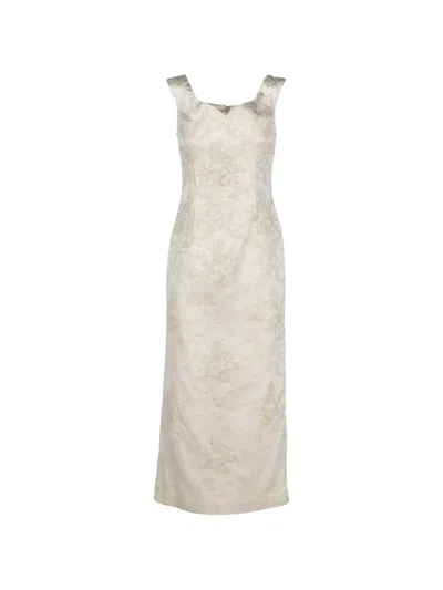Pre-owned Vintage Floral-jacquard Sleeveless Dress In Neutral
