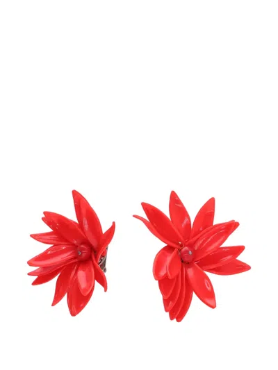 Pre-owned Vintage Floral-motif Clip-on Earrings In Red