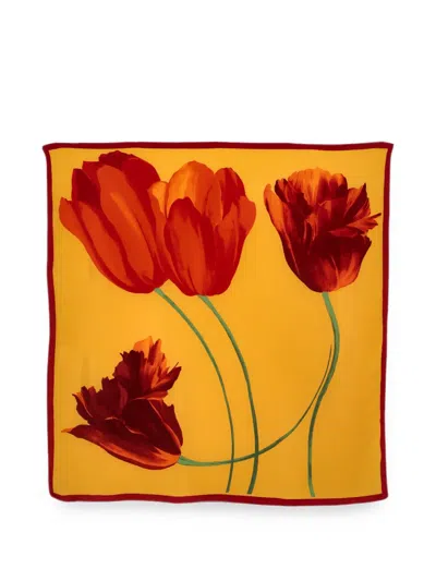Pre-owned Vintage Floral-print Scarf In Yellow