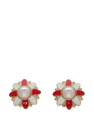 Pre-owned Vintage Flower Clip-on Earrings In Gold