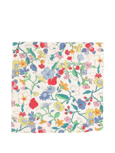 Pre-owned Vintage Flower-pattern Handkerchief In White