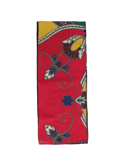 Pre-owned Vintage Flower-patterned Scarf In Red