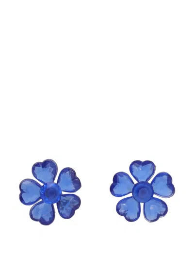 Pre-owned Vintage Flower-motif Screw-back Earrings In Blue