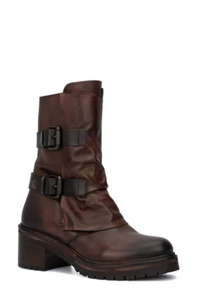 Vintage Foundry Margot Double Buckle Leather Boot In Brown