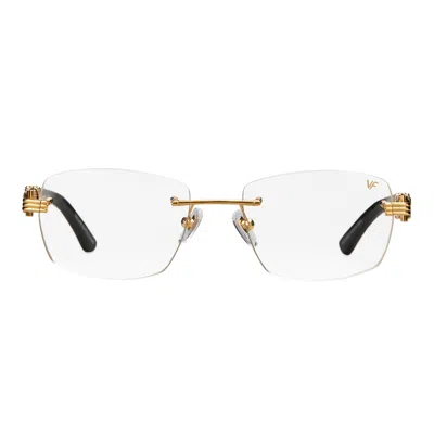 Vintage Frames Company Bal Harbour Buffs Rimless Black Buffalo Horn 24kt Gold In White