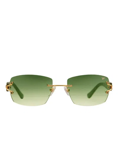 Vintage Frames Company Bal Harbour Snakeskin Rimless Sunglasses In Green