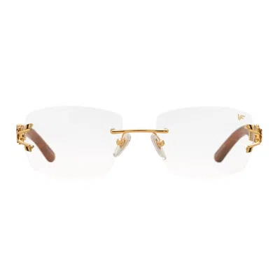 Vintage Frames Company Bal Harbour Wood Edition Rimless Drill Mount 24kt Gold