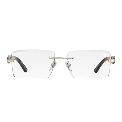 Vintage Frames Company Icon Buffs Rimless Black Buffalo Horn 24kt White Gold In Transparent