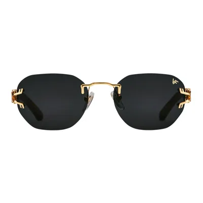 Vintage Frames Company V-decor Xl Woods Rimless Drill Mount 24kt Gold In Blue