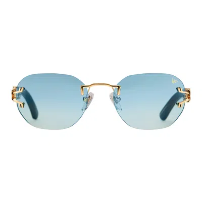 Vintage Frames Company V-decor Xl Woods Rimless Drill Mount 24kt Gold In Blue