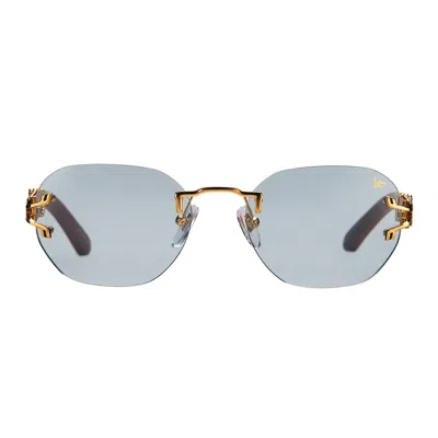 Vintage Frames Company V-decor Xl Woods Rimless Drill Mount 24kt Gold In Blue