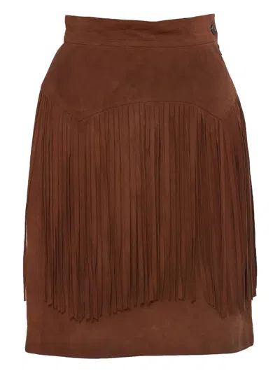 Pre-owned Vintage Fringed Suede Midi Skirt