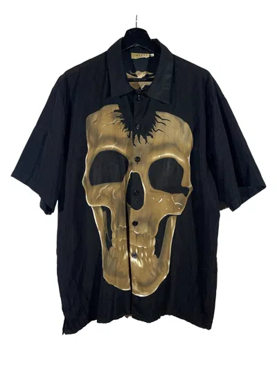 Pre-owned Vintage Full Print  Black Shirt Size Xl Skull & Bones Rock