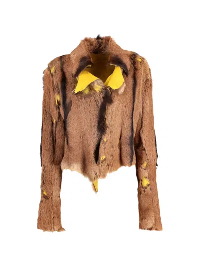 Pre-owned Vintage Fur Collared Coat In Brown