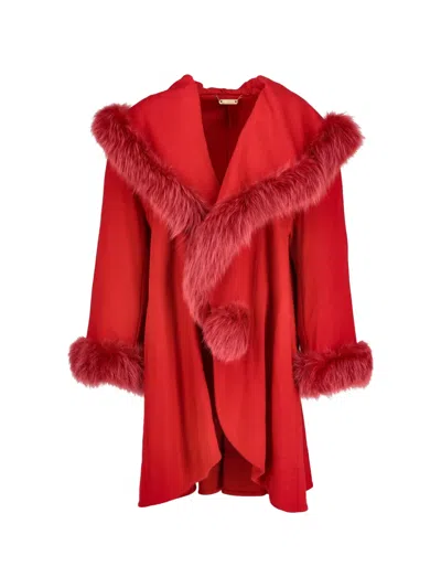 Pre-owned Vintage Fur-detail Open-front Coat In Red