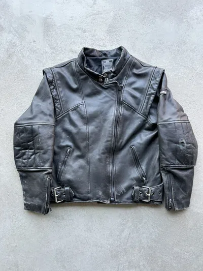 Pre-owned Vintage Genuine Leather High Quality Racing Jacket Hype In Black