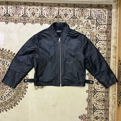 Pre-owned Vintage Genuine Real Leather Cropped Jacket Avant Garde In Black