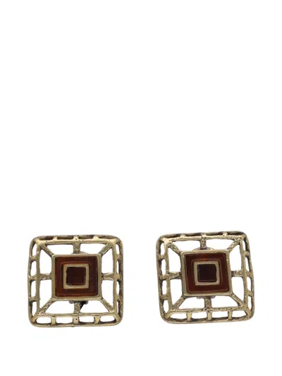 Pre-owned Vintage Geometric Clip-on Earrings In Gold