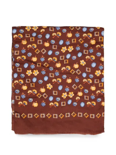 Pre-owned Vintage Geometric Fruit-print Scarf In Brown