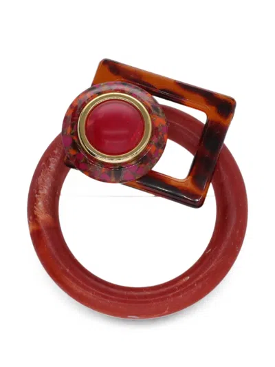Pre-owned Vintage Geometric Tortoiseshell-effect Brooch In Red