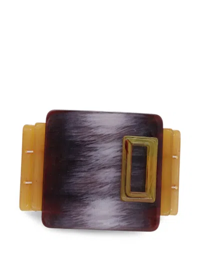 Pre-owned Vintage Geometric-panel Slip-on Bracelets In Brown