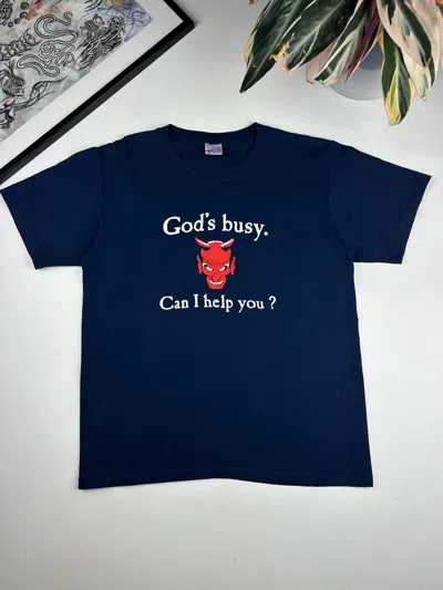 Pre-owned Vintage God's Devil T-shirt Rave Techno Acid Jesus In Black