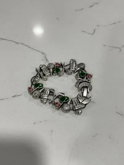 Pre-owned Vintage Goldette Slide Bracelet W Enameled Golf Charms In Multi