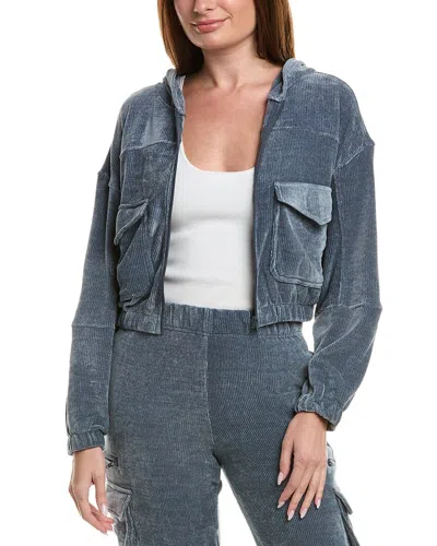 Vintage Havana 2pc Brush Chenille Bomber Jacket & Cargo Pant Set In Gray