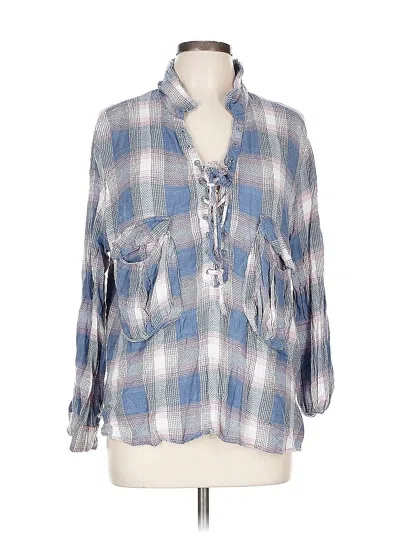 Pre-owned Vintage Havana 3/4 Sleeve Blouse In Blue