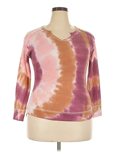 Vintage Havana 3/4 Sleeve Top Pink Tie-dye Pattern V-neck Tops