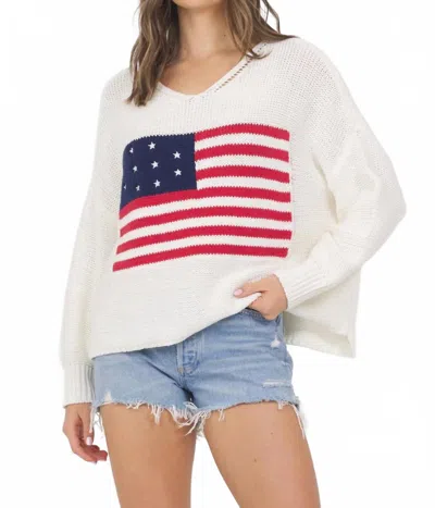 VINTAGE HAVANA AMERICAN FLAG GRAPHIC SWEATER IN WHITE