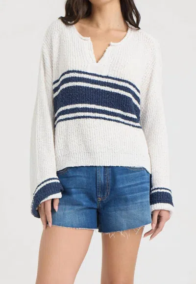 Vintage Havana Bell Sleeve Oversized Sweater In Ivory With Navy Stripe In Multi