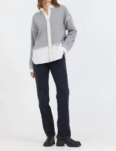 Vintage Havana Button Up Mixed Top In Grey/white In Multi