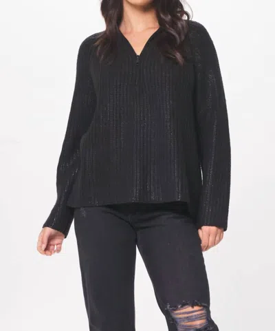 Vintage Havana Coated Quarter Zip Sweater In Black In Grey
