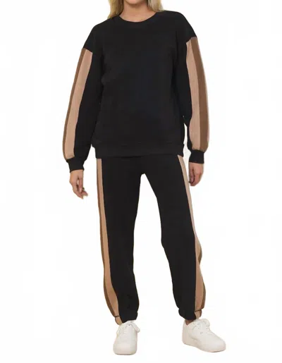 Vintage Havana Color Block Burnout Fleece Jogger Pants In Black Tan