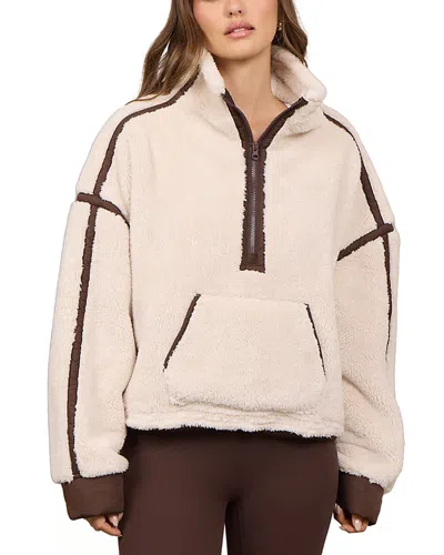 Vintage Havana Contrast Binding Sherpa Quarter Zip Jacket In Neutral