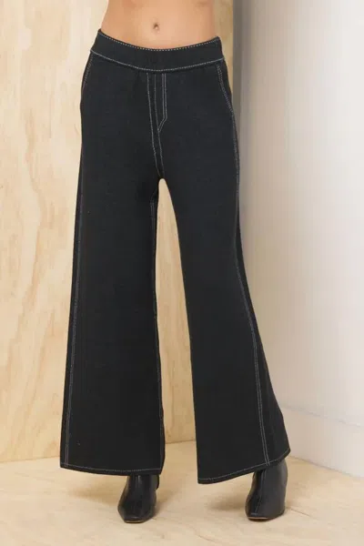 Vintage Havana Contrasting Stitch Flare Pant In Black