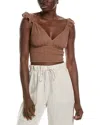 Vintage Havana Crinkle Flutter Sleeve Top In Brown