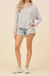 VINTAGE HAVANA CROCHET BUTTON FRONT SHIRT IN DENIM/WHITE STRIPE