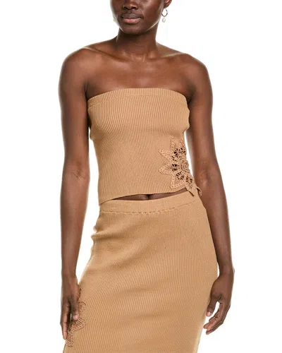 Vintage Havana Crochet Floral Rib Tube Top In Brown