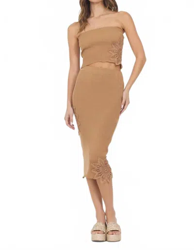 Vintage Havana Crochet Floral Rib Tube Top In Caramel In Brown