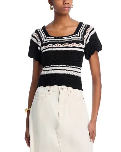 Vintage Havana Crochet Short Sleeve Sweater In Black/ivory