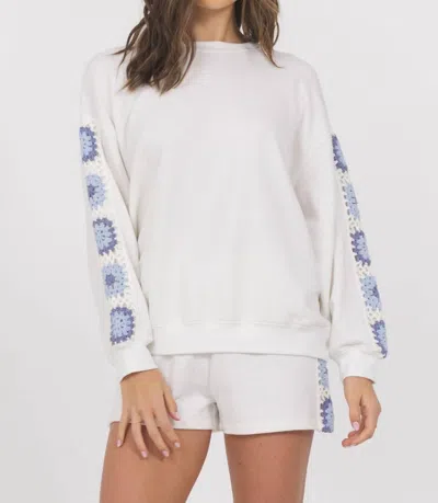 Vintage Havana Crochet Square French Terry Crewneck In White