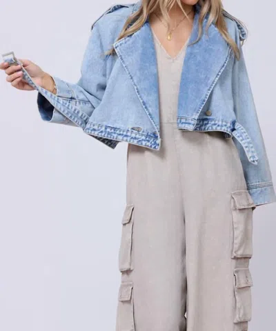 Vintage Havana Denim Cropped Moto Jacket In Light Denim